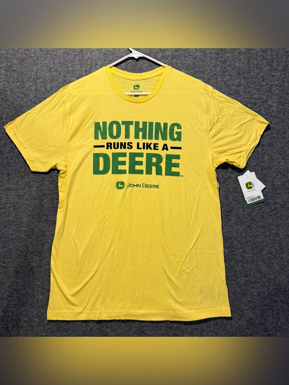 John Deere Tee Shirt Adult Mens L Yellow Green Light Soft Tractor Farm Cotton
